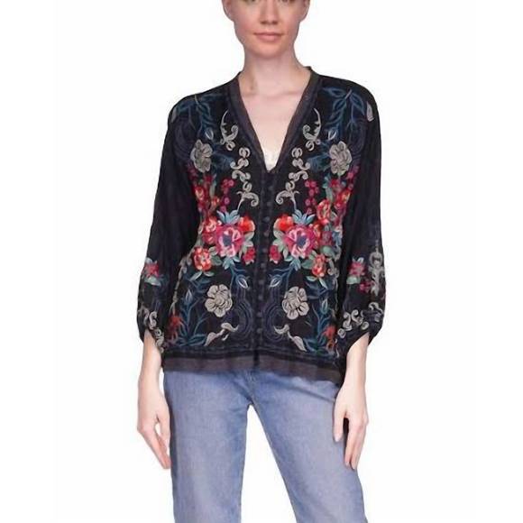 JOHNNY WAS Tops - NEW JOHNNY WAS velouette blouse charis in smoked black